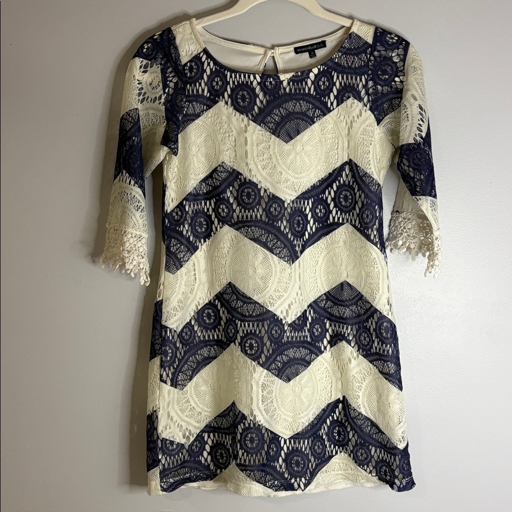 My Michelle Navy and White Kids Lace Dress
